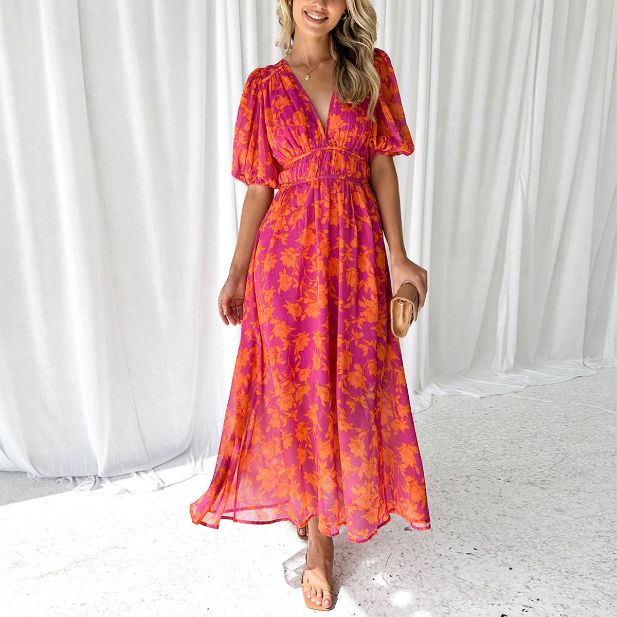 Luna™ | Modern Bloemen Midi Jurk