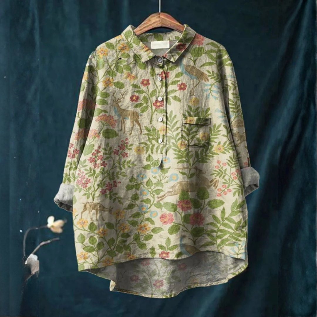 Elena – Linnen blouse met print