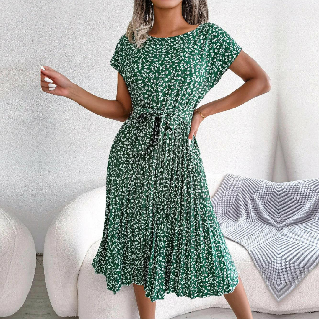 Marilyn | Midi Plissé Jurk met Bloemenprint