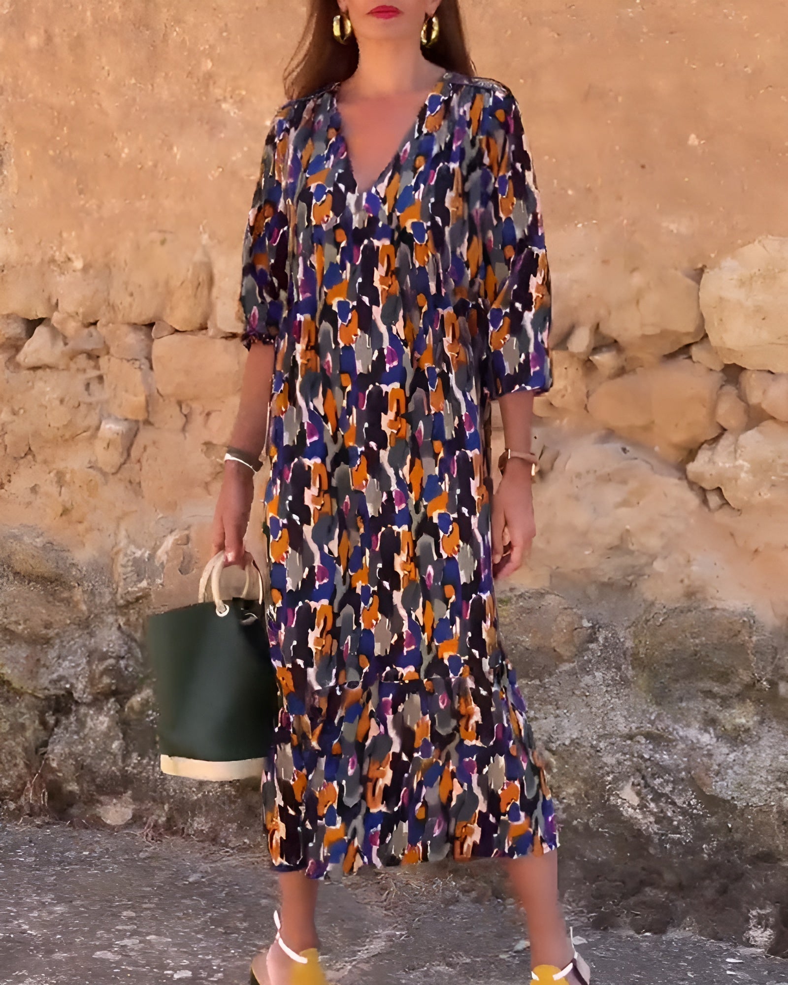NATHALIE | RETRO GEPRINTE JURK MET V-HALS
