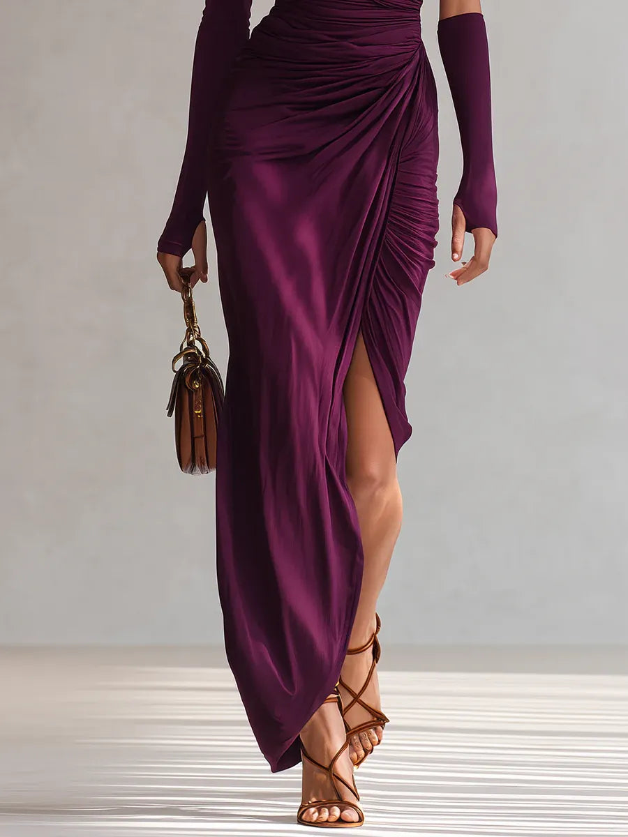 Amélie™ | Paarse One-Shoulder Maxi Jurk