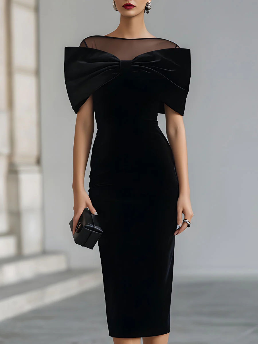 Vivienne™ | Fluwelen Midi Jurk met Strikdetail