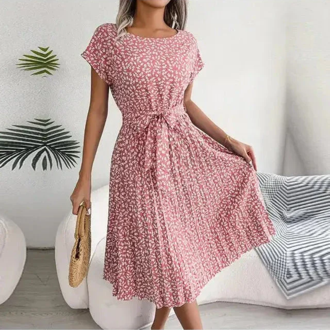 Marilyn | Midi Plissé Jurk met Bloemenprint