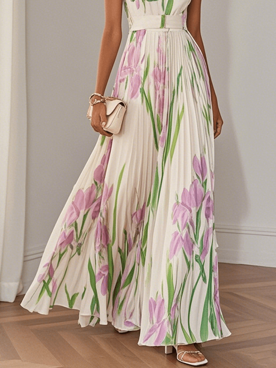 Yara™ | Maxijurk van plissé chiffon