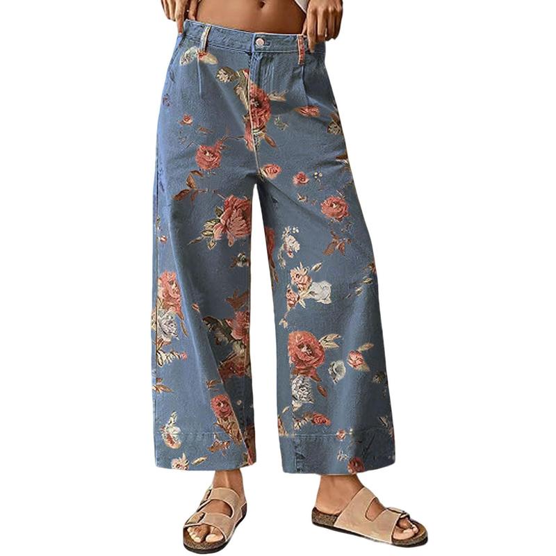 Bloemen Wijde Pijpen Hoge Taille Casual Broek