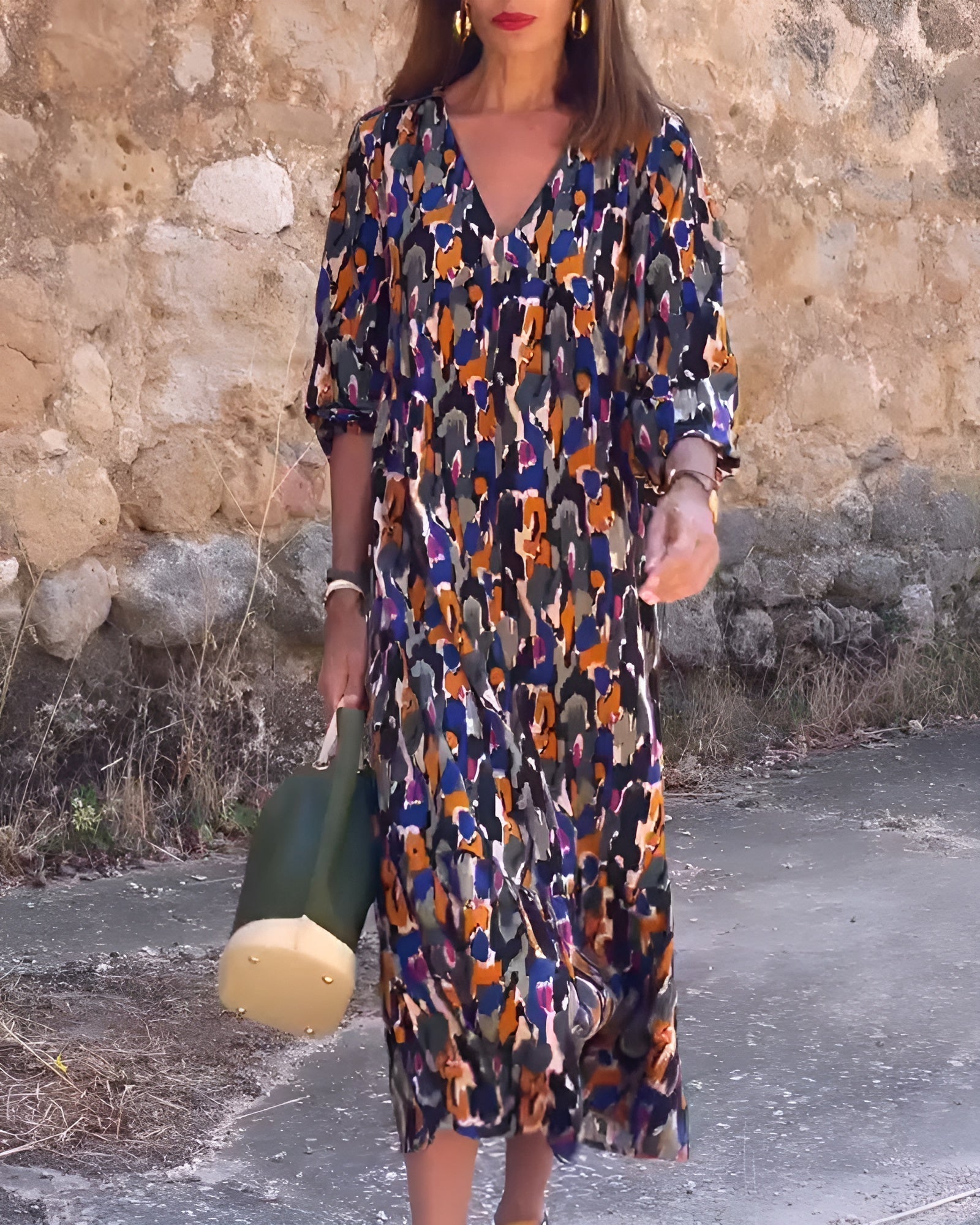 NATHALIE | RETRO GEPRINTE JURK MET V-HALS