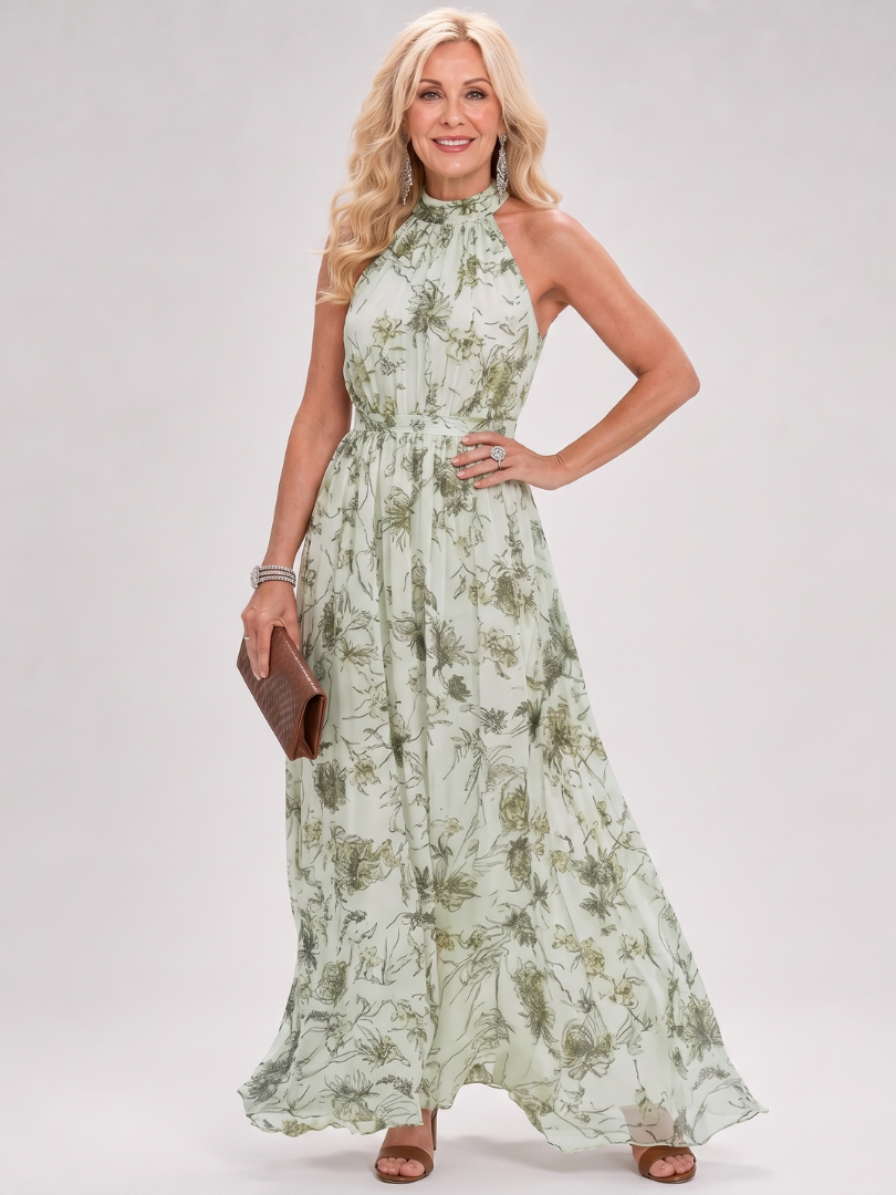 Guinevere | Bloemen midi-jurk met halternek