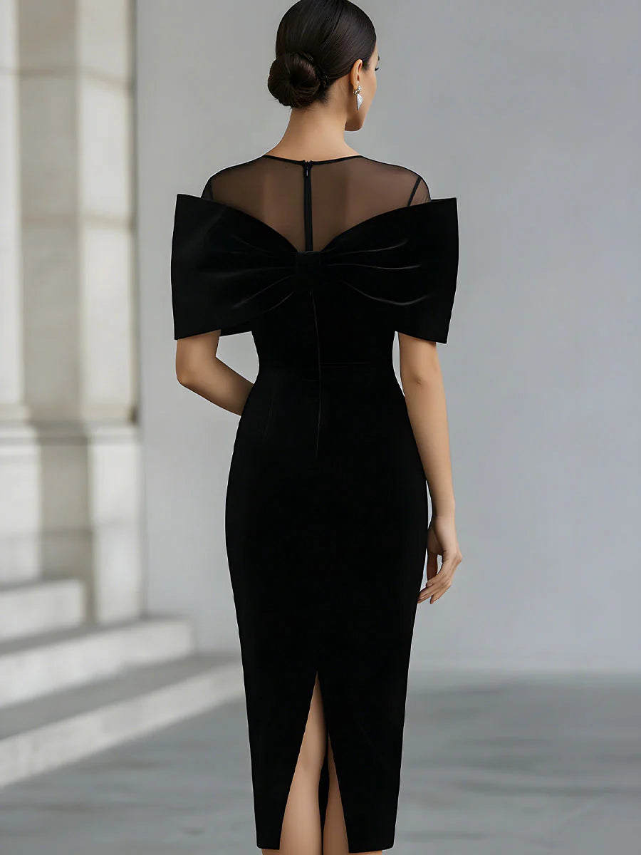 Vivienne™ | Fluwelen Midi Jurk met Strikdetail