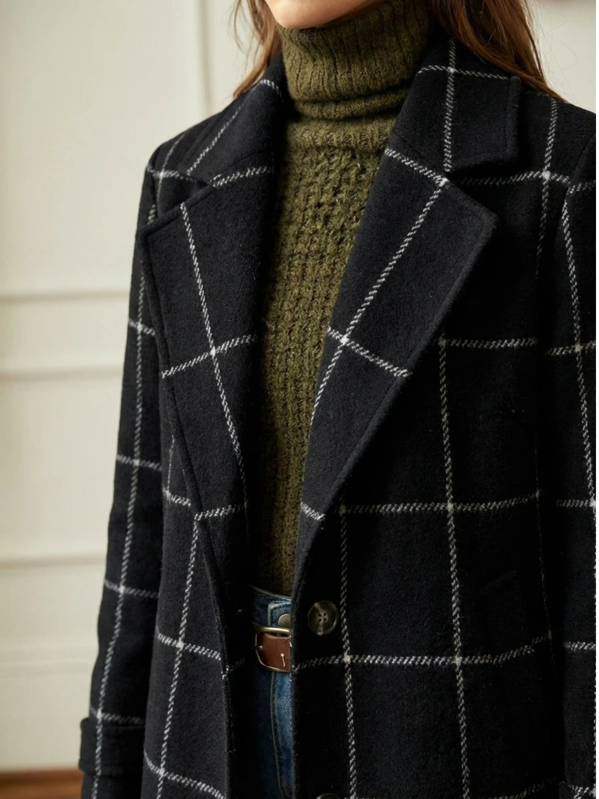 Charlotte | Lang Strak Gekleed Ruitjesjas