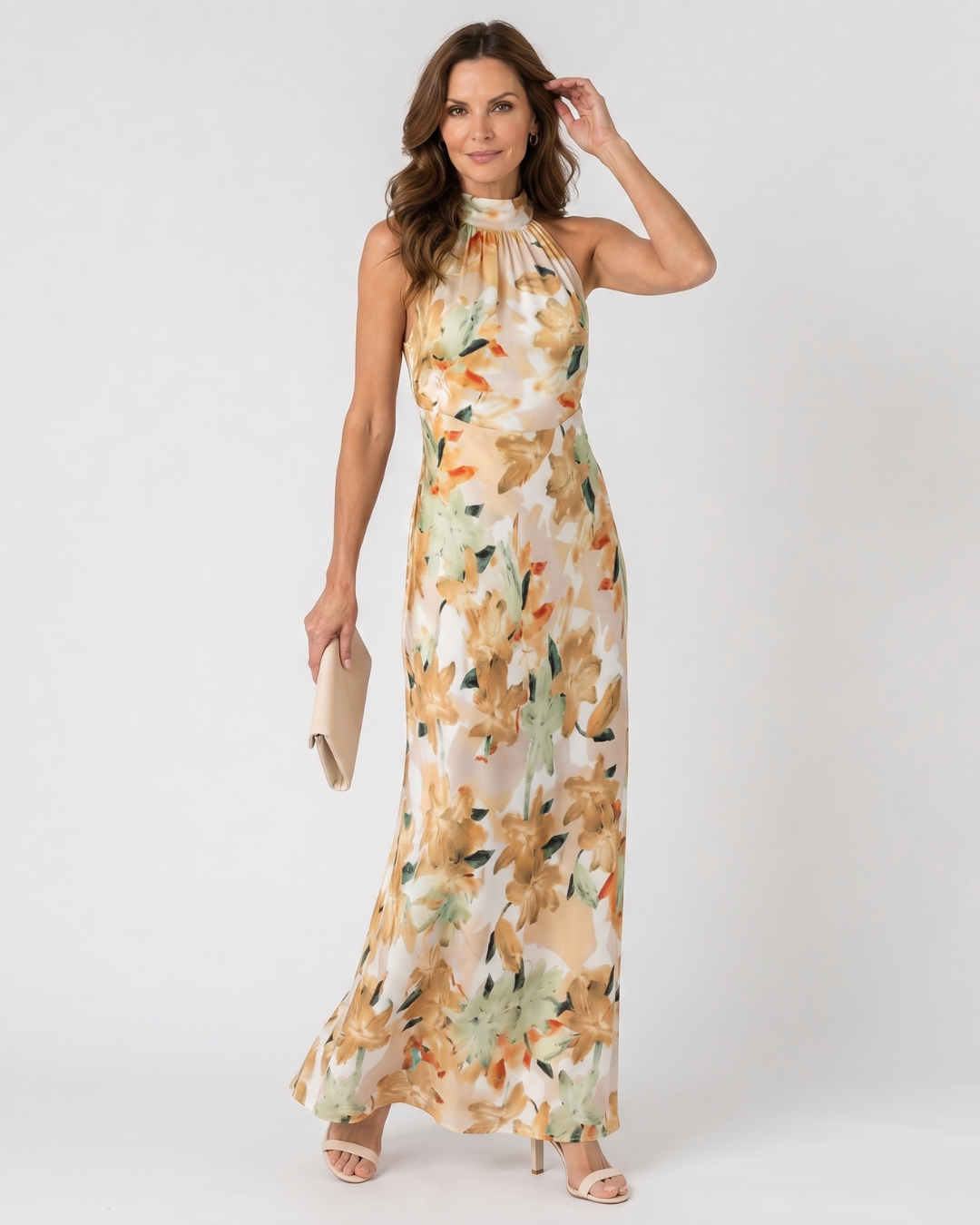 Cekel | Halter midi-jurk met botanische print