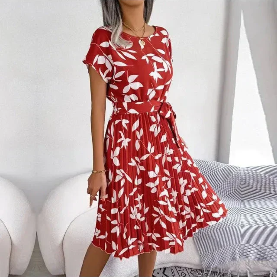 Marilyn | Midi Plissé Jurk met Bloemenprint
