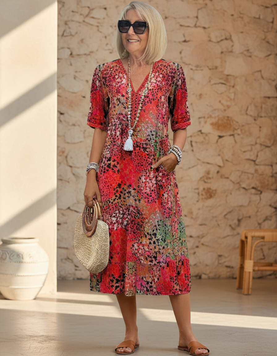 Avaline | Speelse Gedrukte Midi Dress