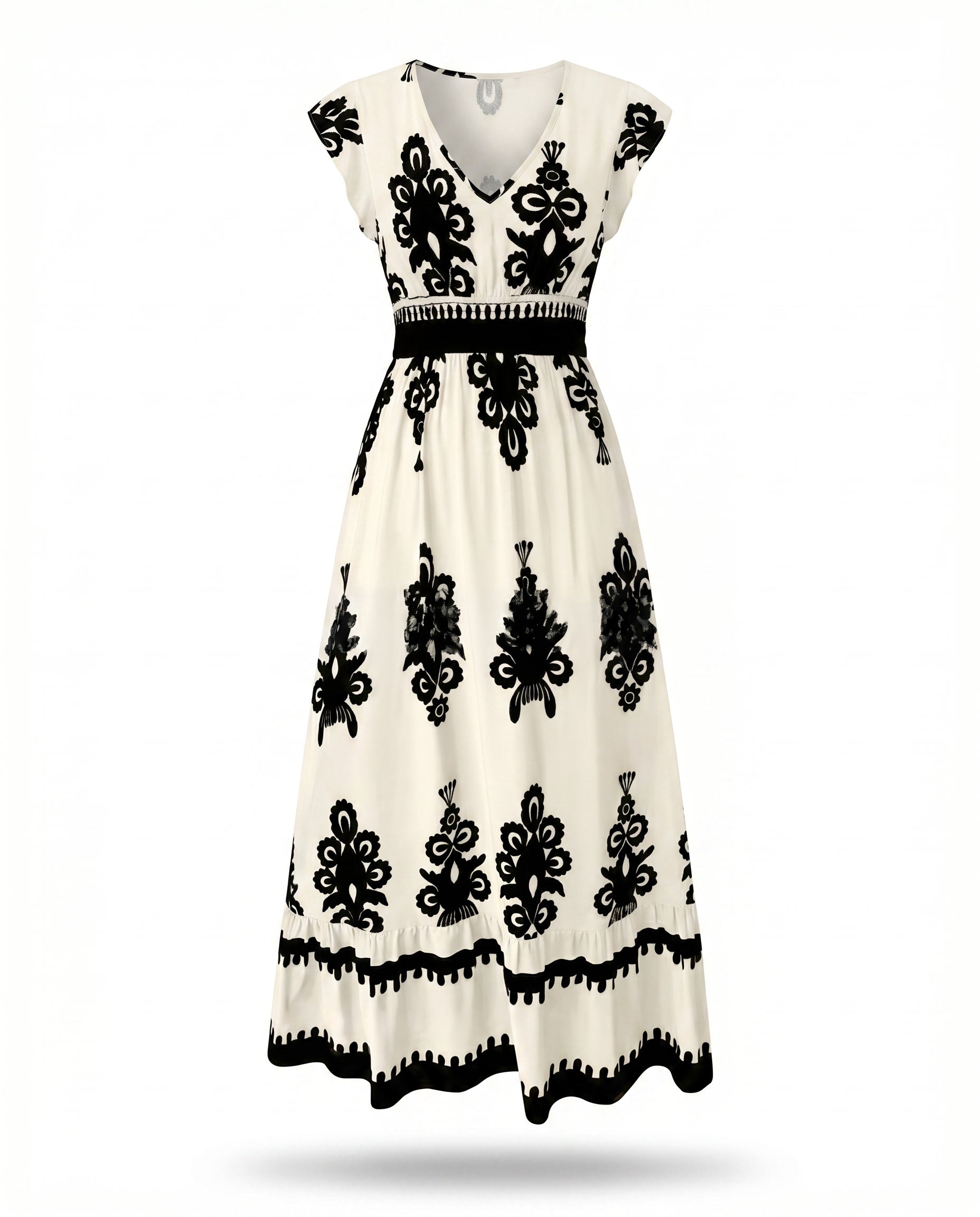Maxi-jurk met bloemenprint en V-hals