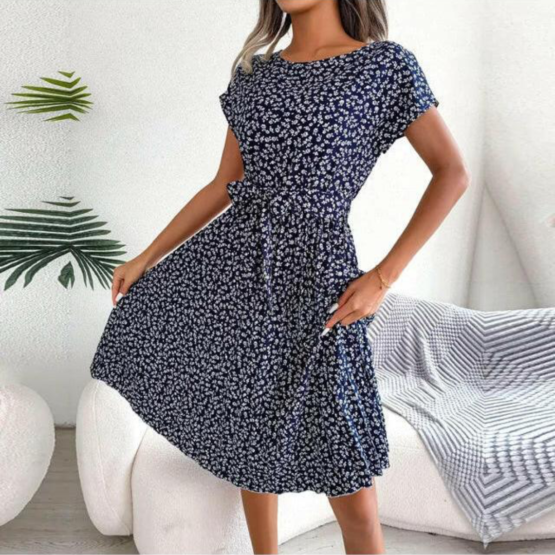 Marilyn | Midi Plissé Jurk met Bloemenprint