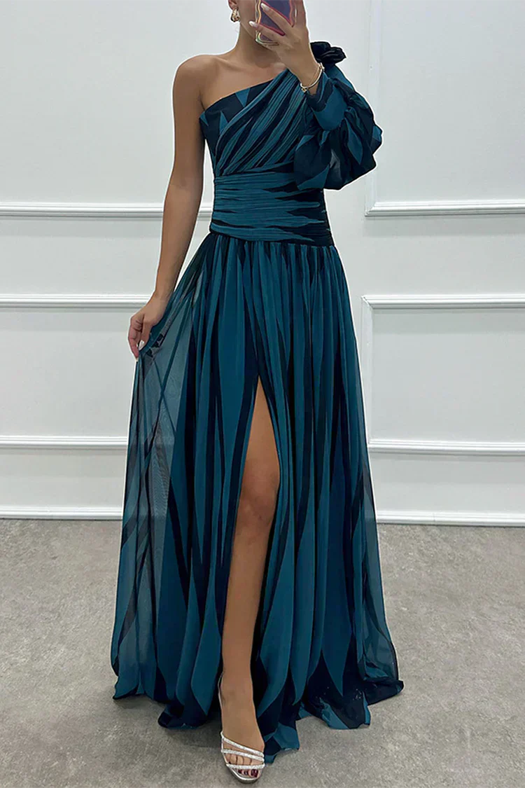 Shiloh - Maximaal Elegant Gestreept Jurk met Één Schouder