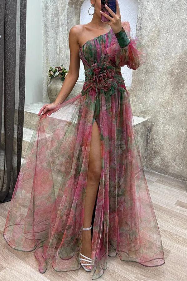 Florine™ | Maxi Jurk met Tule en Bloemenprint