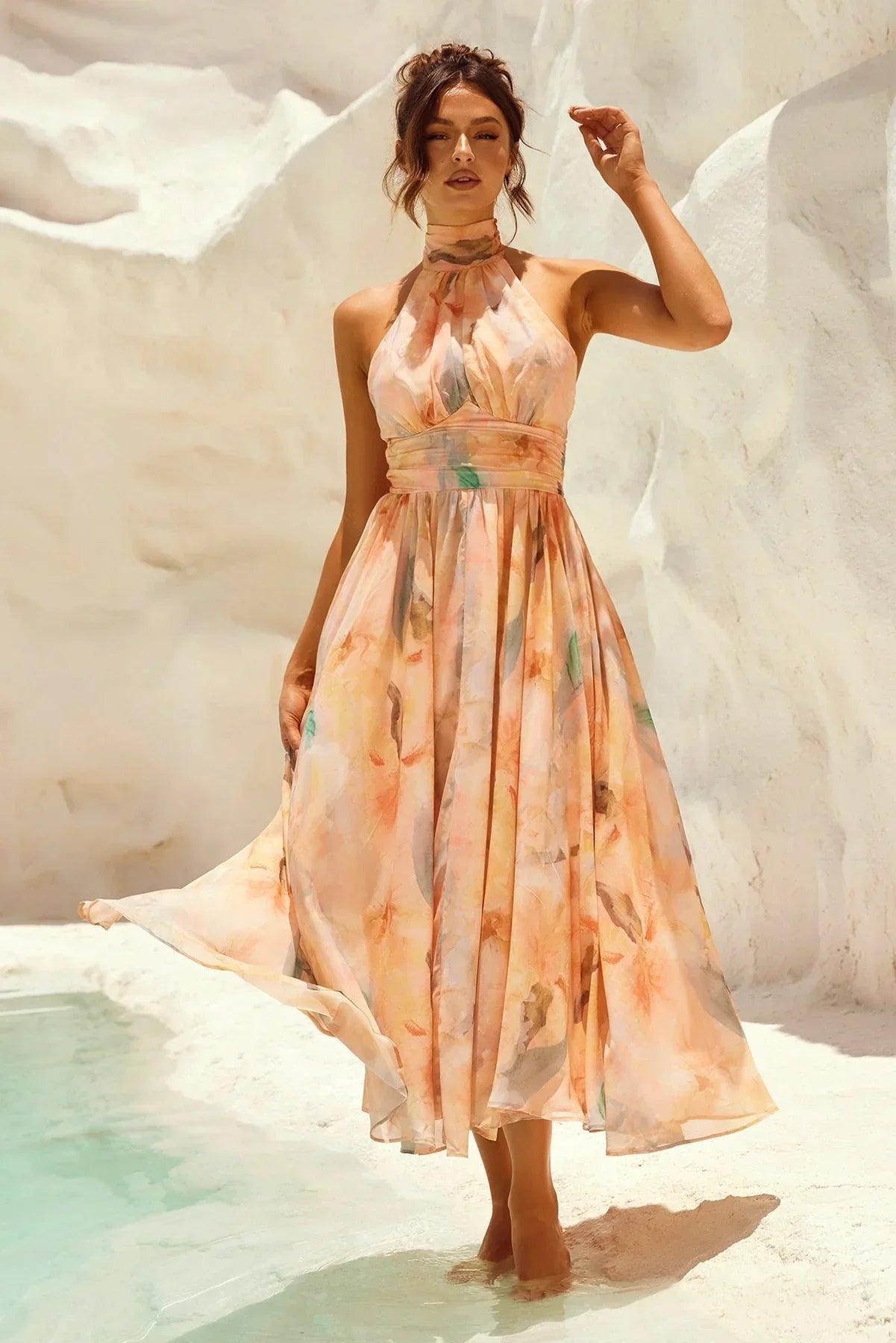 MIDI JURK HALTER PASTEL AQUAREL