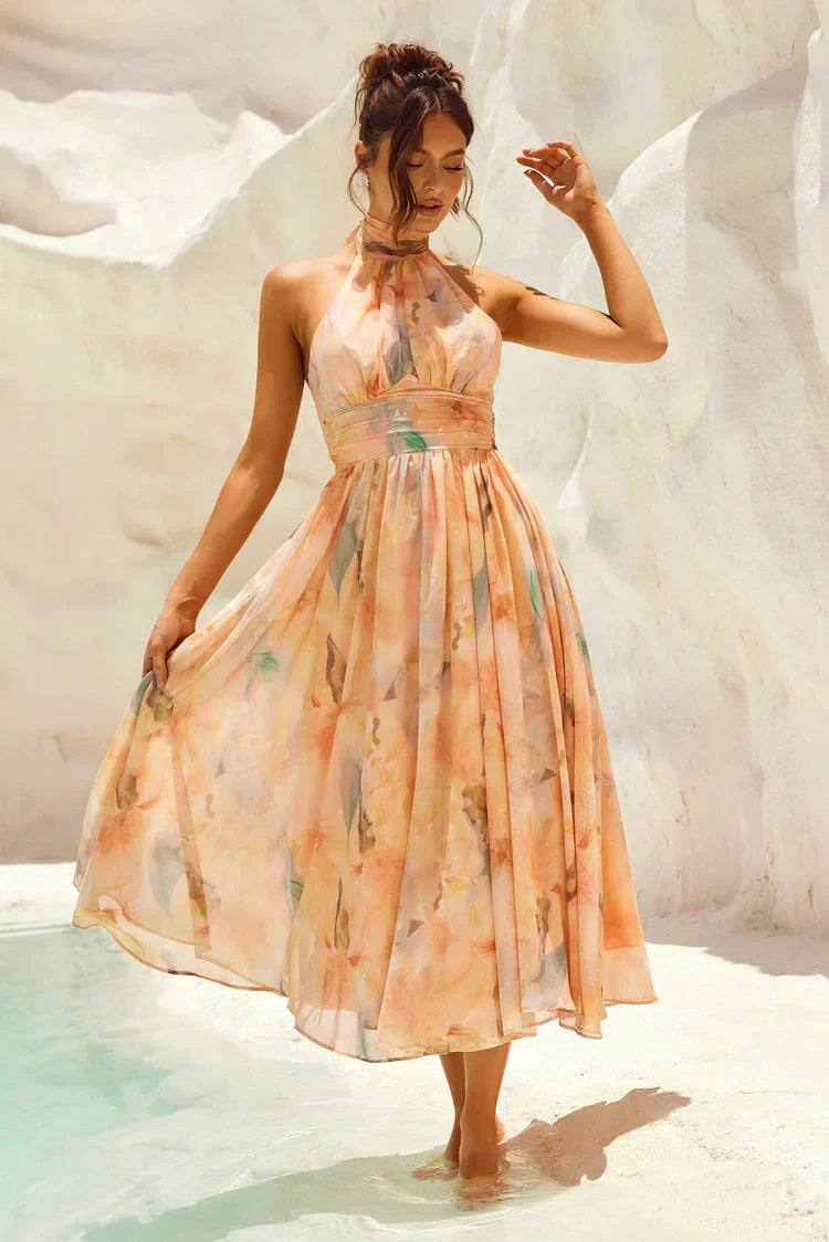 MIDI JURK HALTER PASTEL AQUAREL
