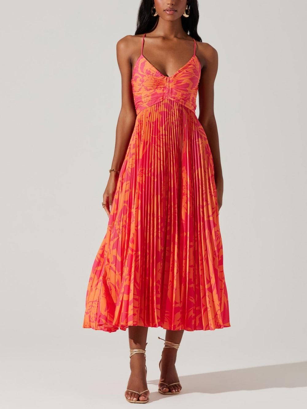 Aveline™ | Plissé Midi Jurk met Bloemenprint