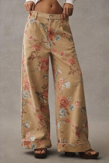 Bloemen Wijde Pijpen Hoge Taille Casual Broek