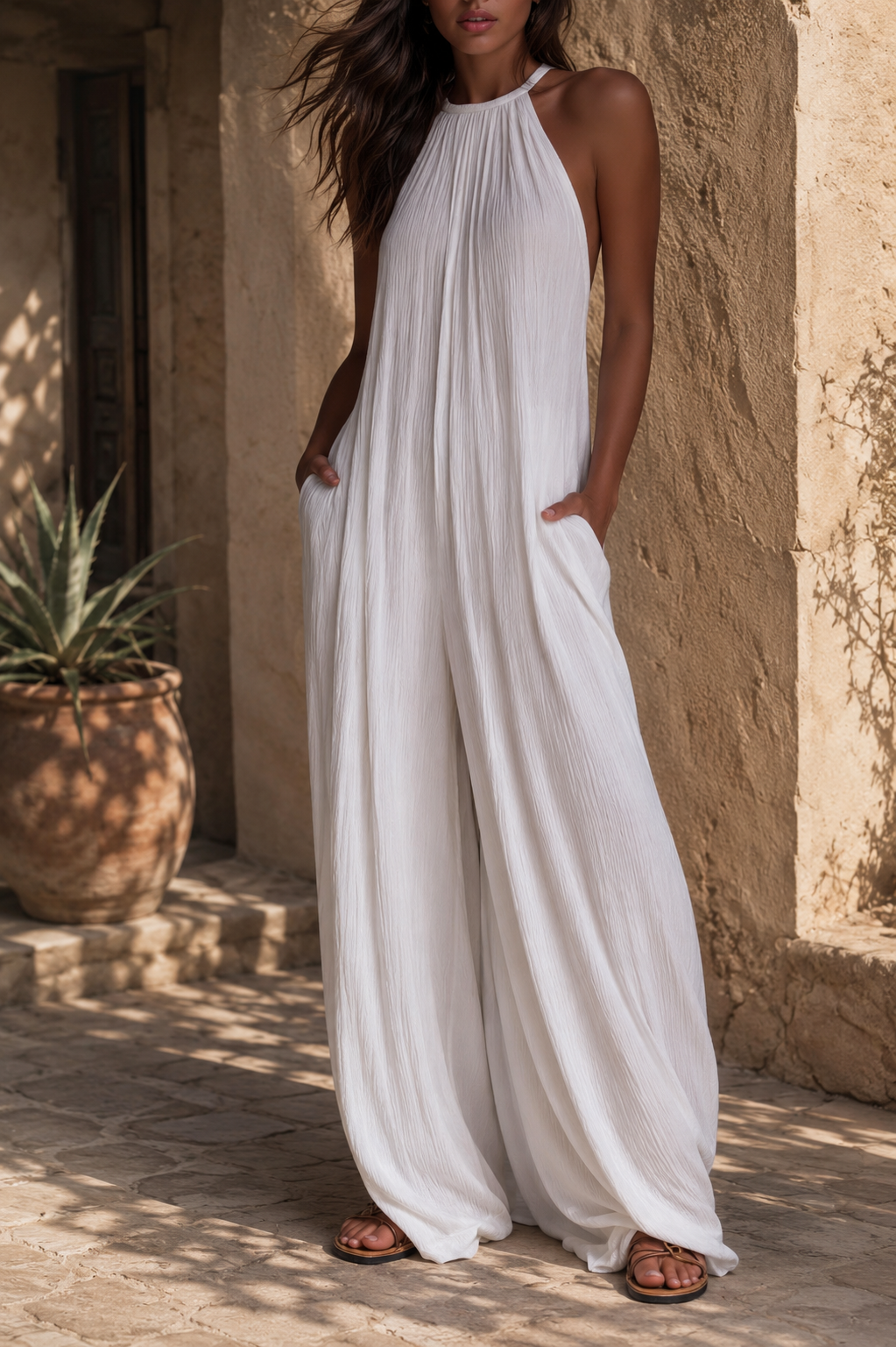 Elegante mouwloze jumpsuit met palazzobroek