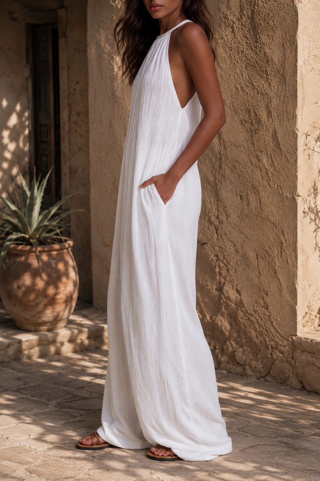Elegante mouwloze jumpsuit met palazzobroek