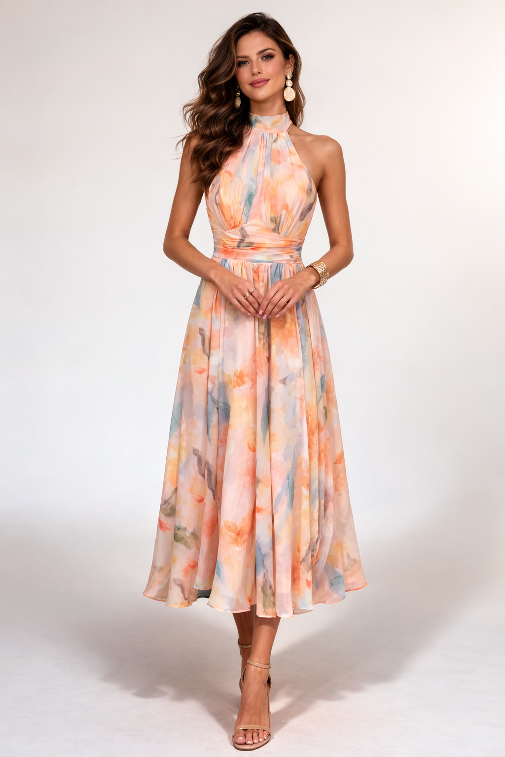 MIDI JURK HALTER PASTEL AQUAREL