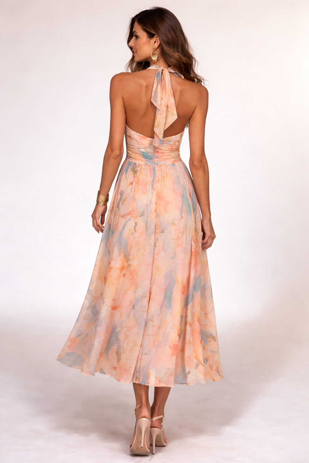 MIDI JURK HALTER PASTEL AQUAREL
