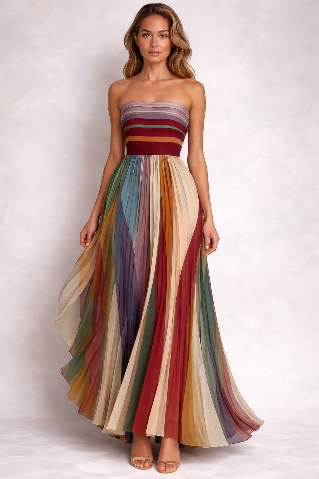 HERA I LANG PLISSEERD MULTICOLOR JURK