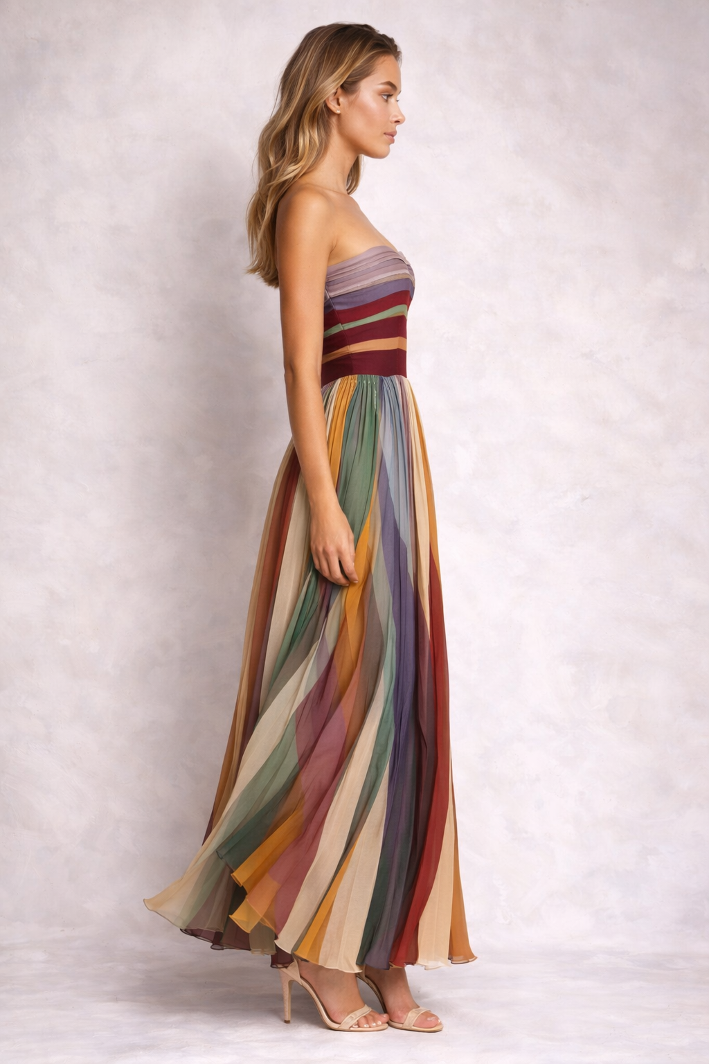 HERA I LANG PLISSEERD MULTICOLOR JURK