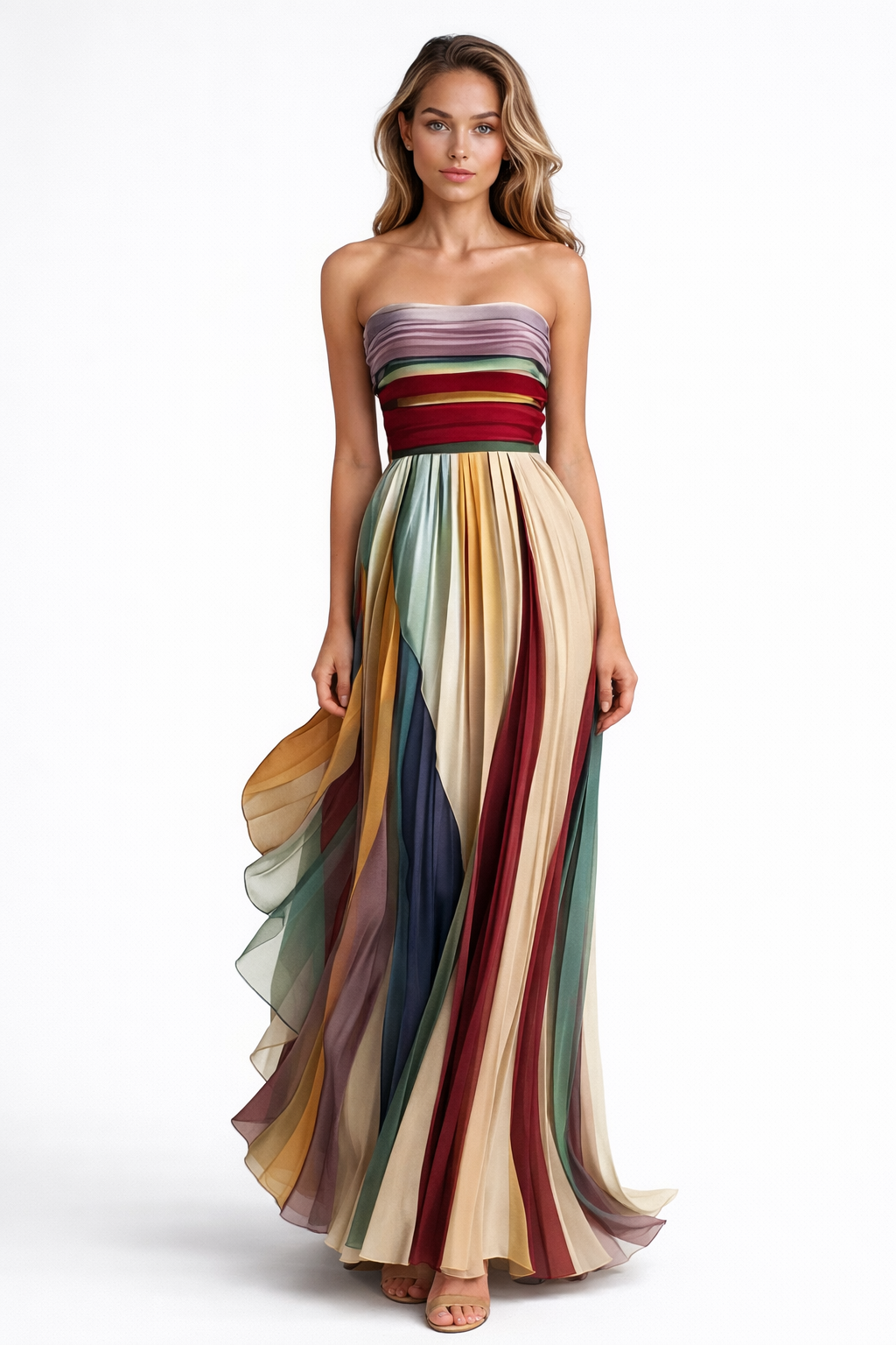 HERA I LANG PLISSEERD MULTICOLOR JURK