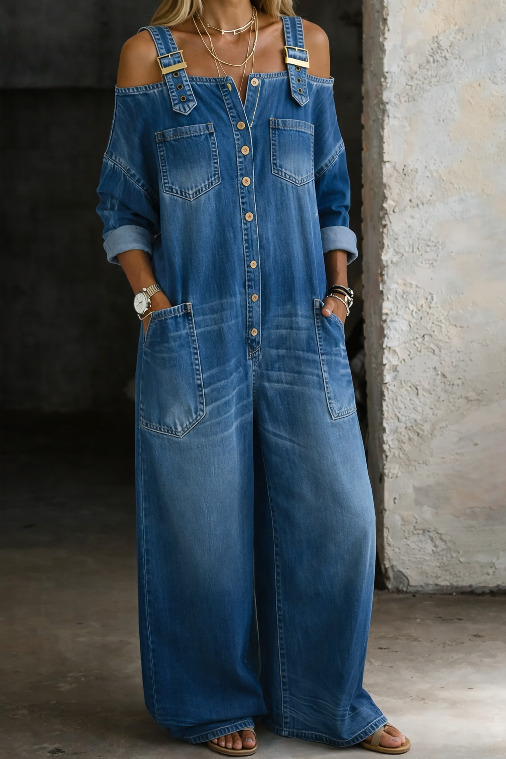 Sophia | Denim Jumpsuit Met Ontblote Schouders