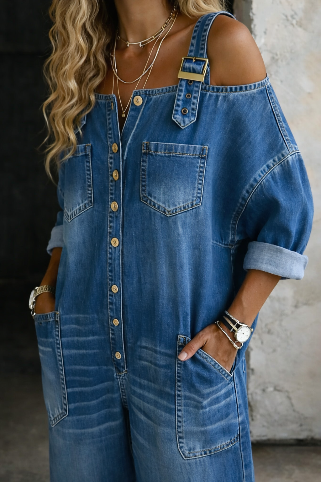 Sophia | Denim Jumpsuit Met Ontblote Schouders