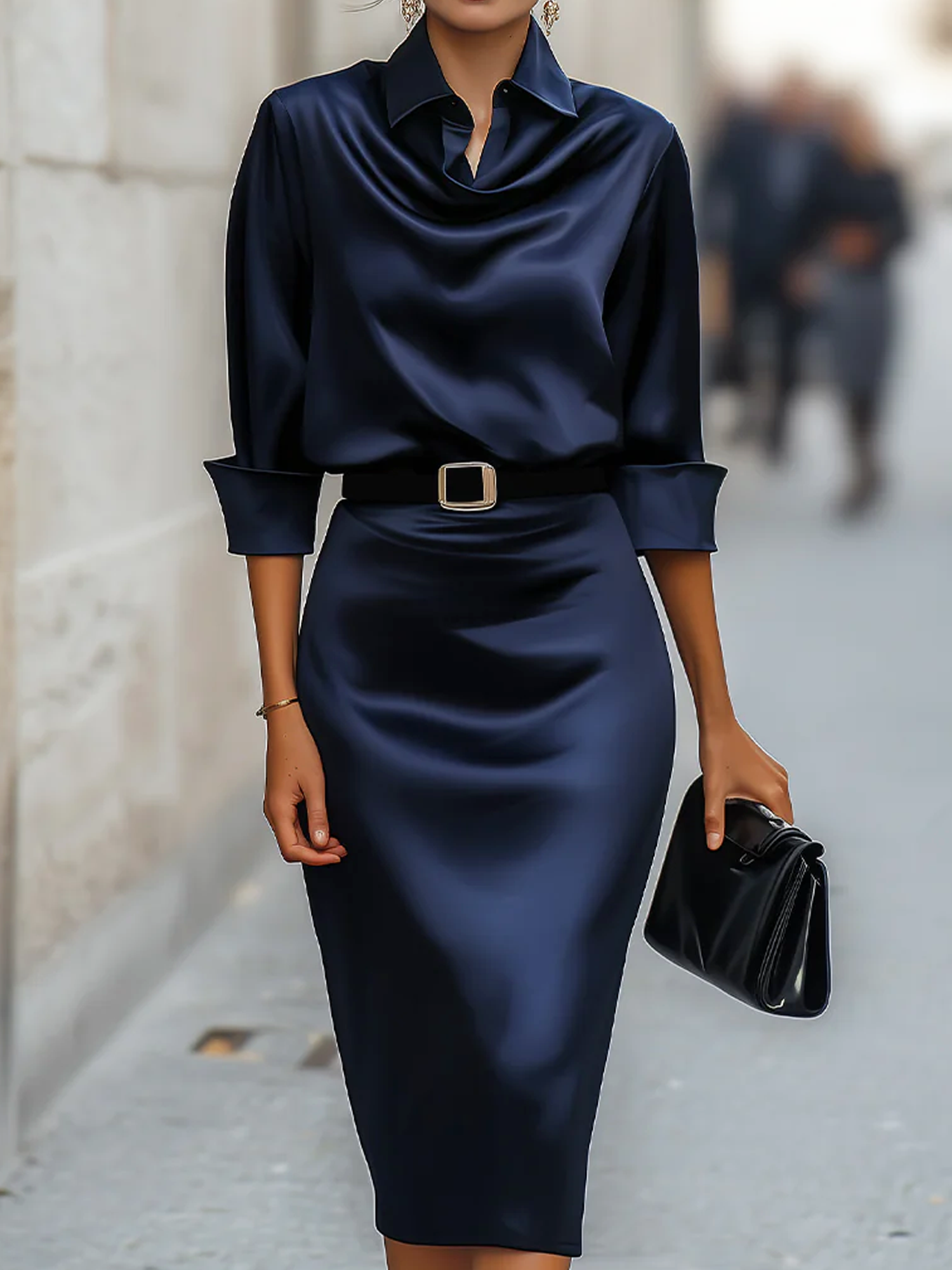 Vivienne™ | Elegante Jurk met Kraag en Ceintuur