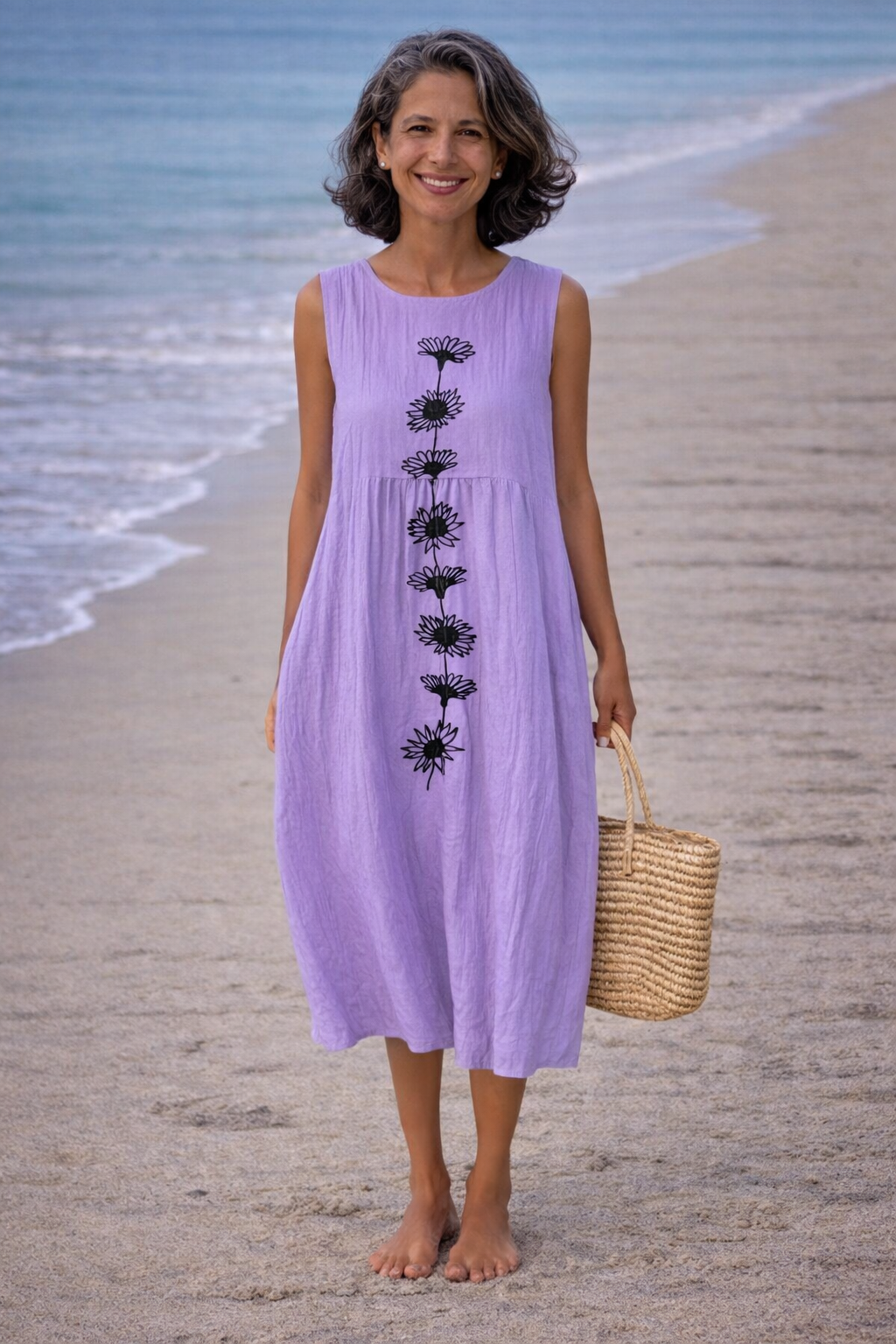 Emma | Midi jurk met paarse bloemen
