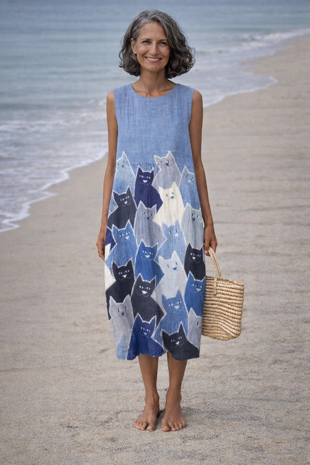 Avellana | Midi-jurk met katten patchwork kunst