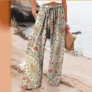Bloemige Wijde Pantalon Lichtgewicht Hoge Taille Comfort