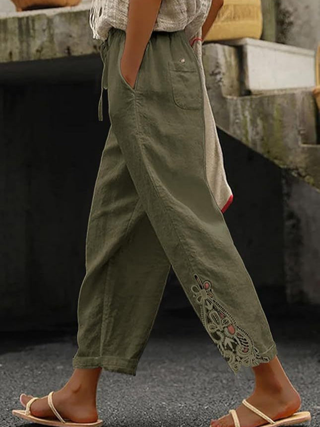 Lichte Katoenen Hoge Taille Rechte Broek