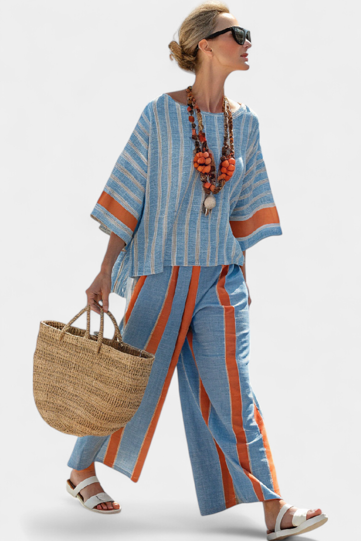 Velmere | Top Striato in Terracotta Sofisticato & Leren Broek