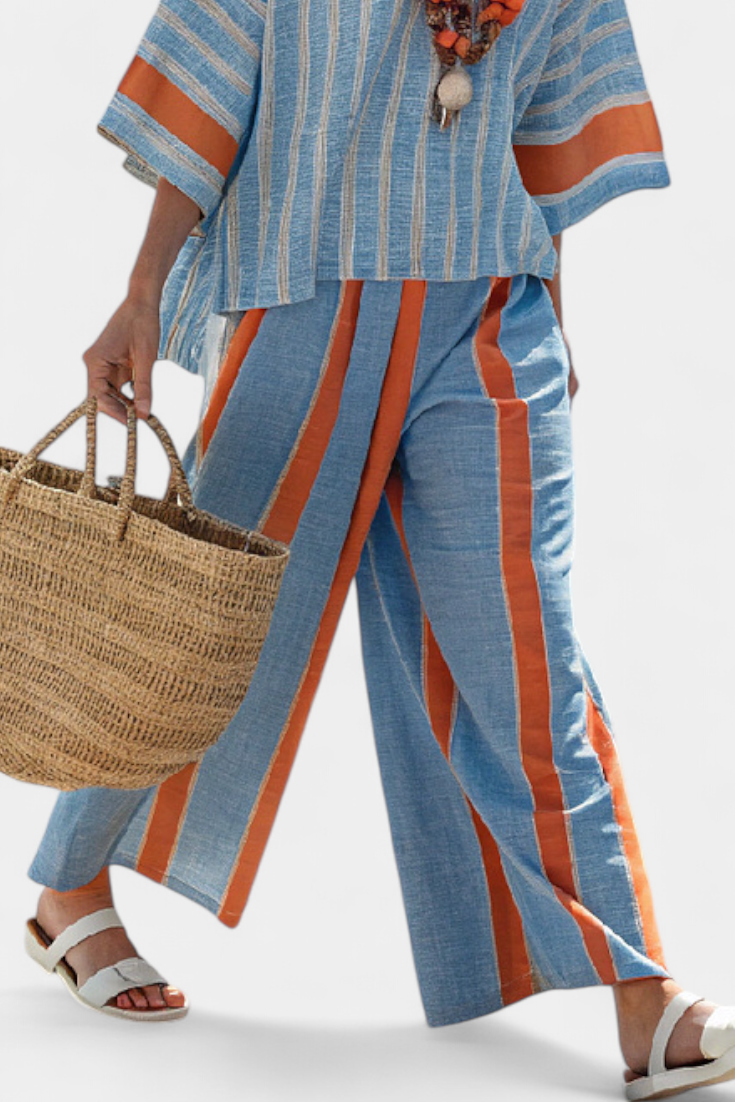 Velmere | Top Striato in Terracotta Sofisticato & Leren Broek