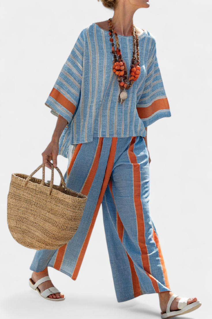 Velmere | Top Striato in Terracotta Sofisticato & Leren Broek