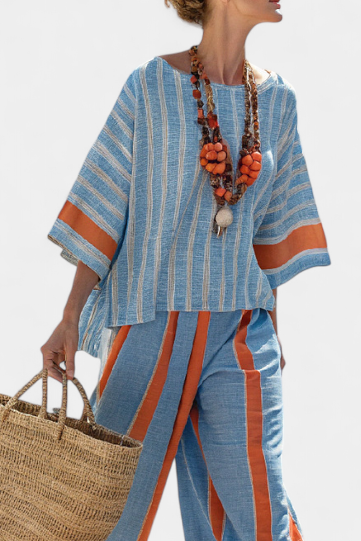 Velmere | Top Striato in Terracotta Sofisticato & Leren Broek