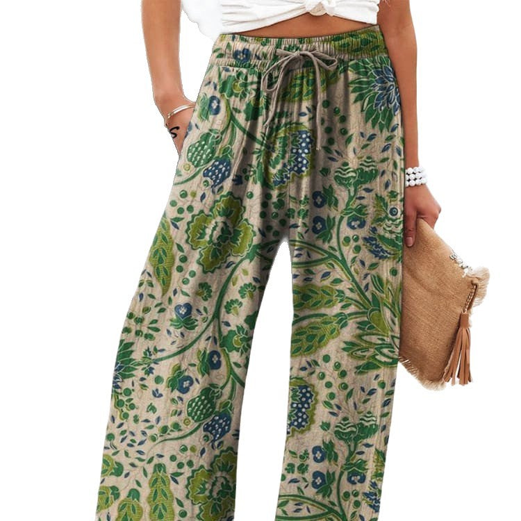 Bloemige Wijde Pantalon Lichtgewicht Hoge Taille Comfort