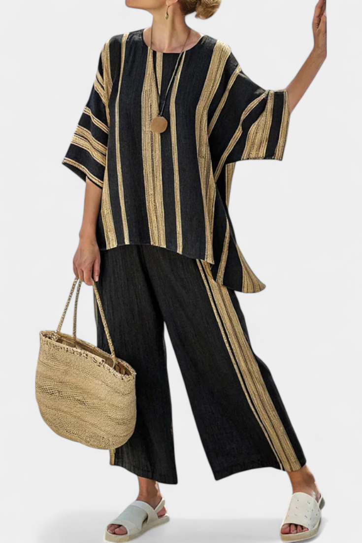 Calden | Oversized gestreepte top en relaxte linnen broek