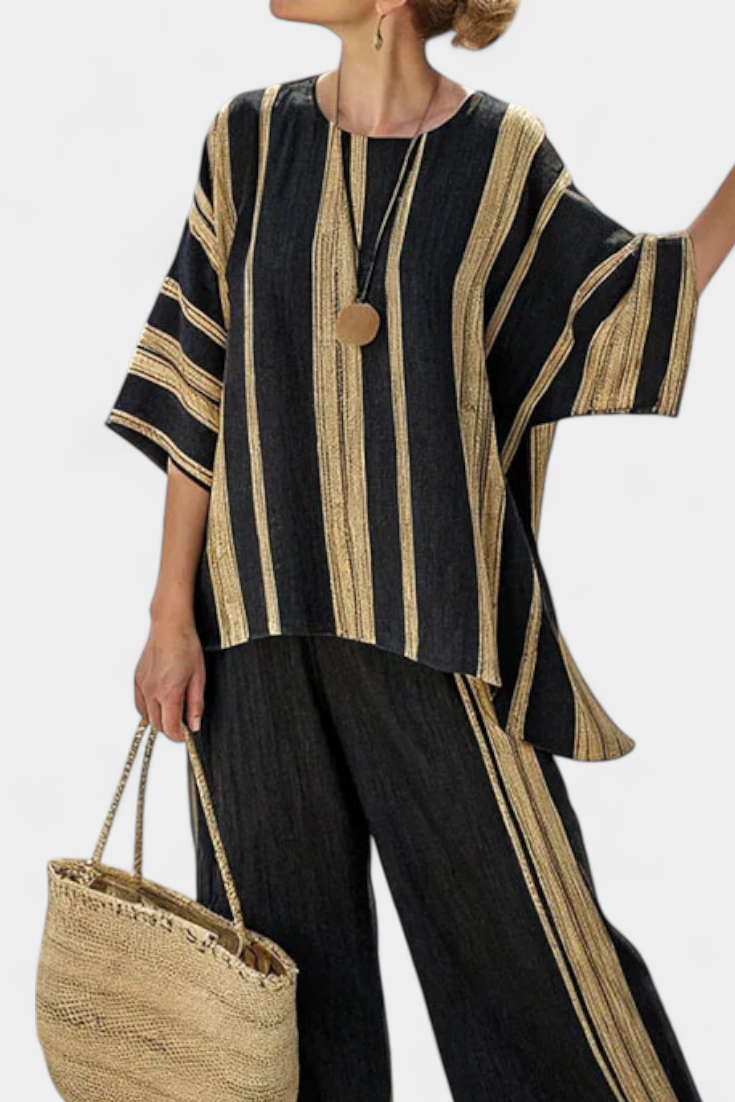 Calden | Oversized gestreepte top en relaxte linnen broek