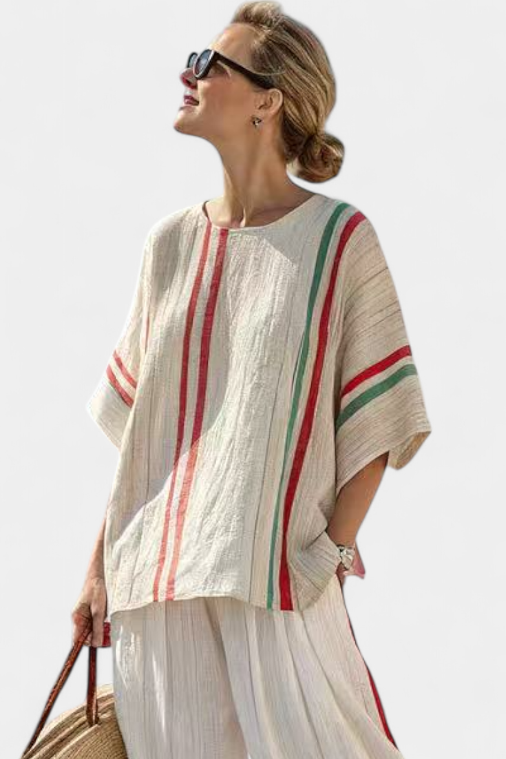 Truvane | Boho Blouse met Comfortabele Print & Loose-Fit Broek