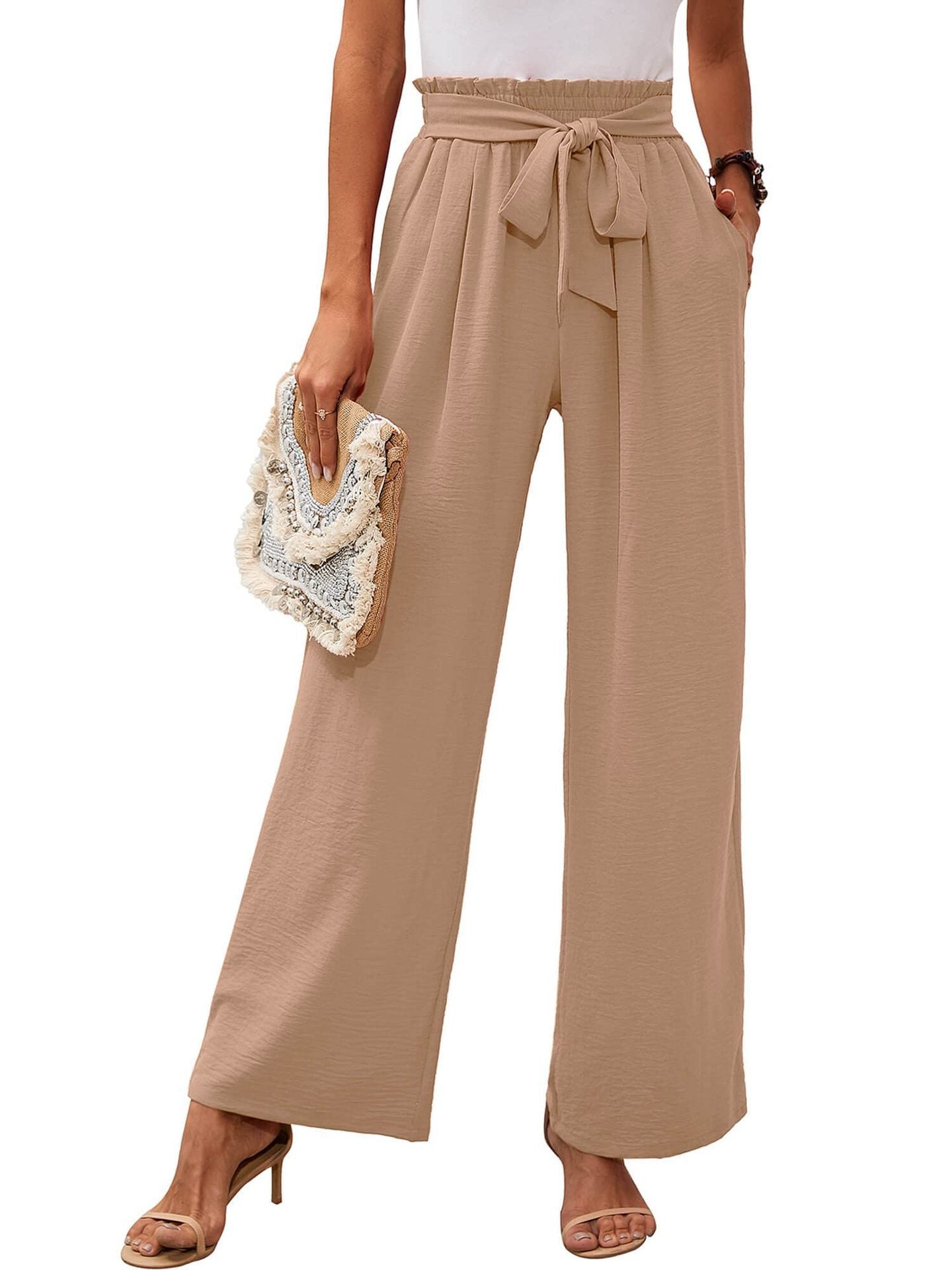 Hoge Taille Wijde Pantalon Dames Zachte Strik Taille