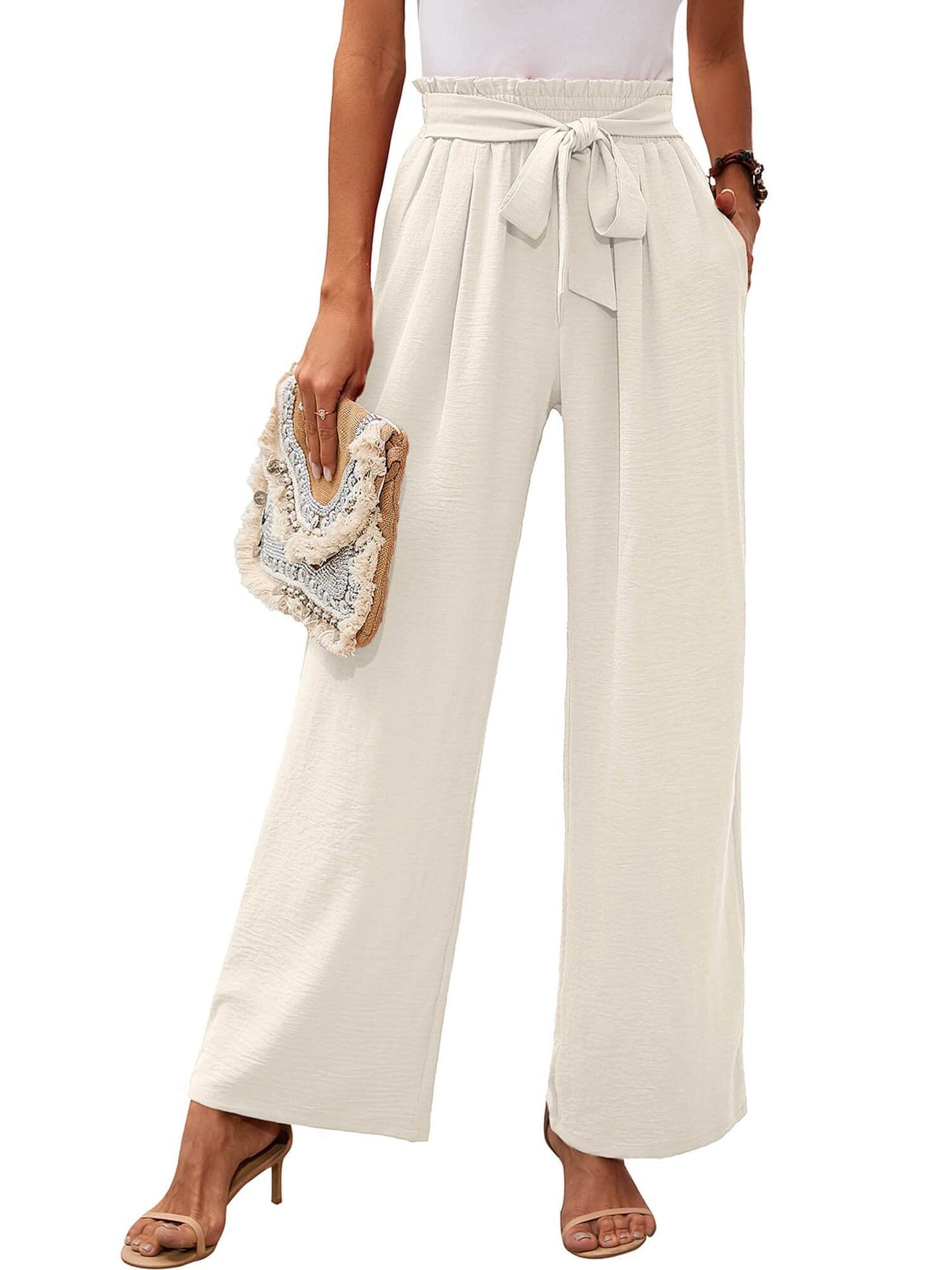 Hoge Taille Wijde Pantalon Dames Zachte Strik Taille