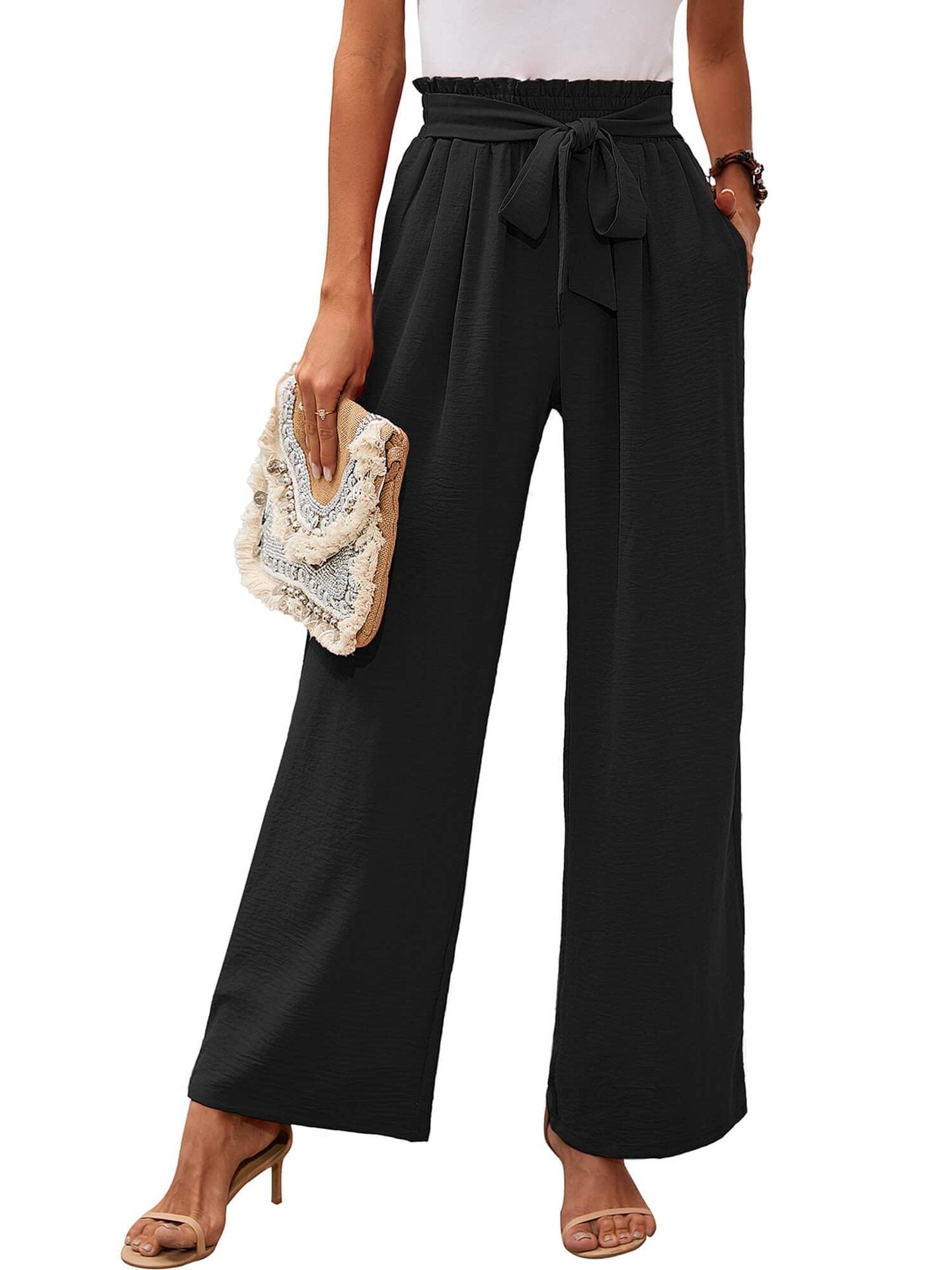 Hoge Taille Wijde Pantalon Dames Zachte Strik Taille