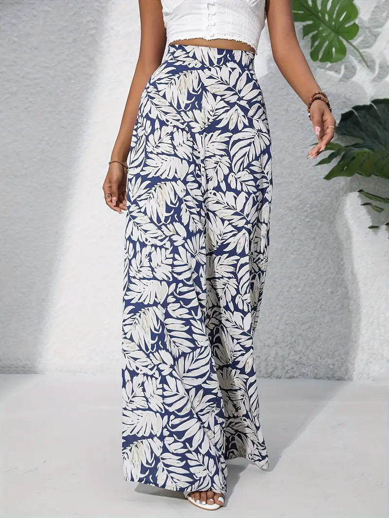Bloemen Wijde Pijpen Broek Lichtgewicht Hoge Taille